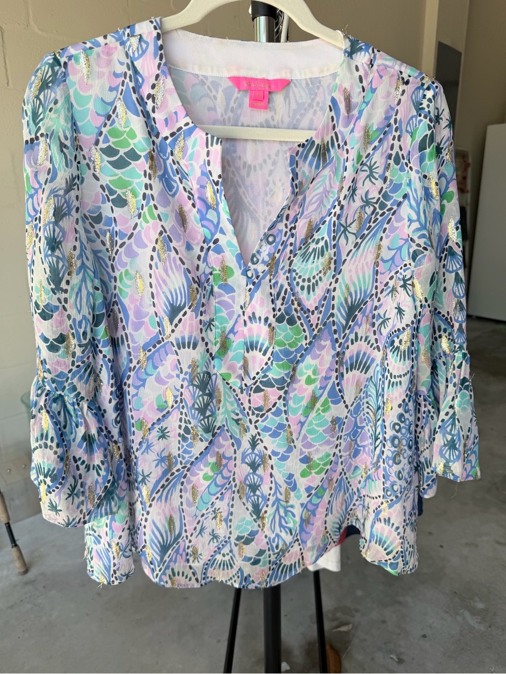 Lilly Pulitzer Tails of the Sea Elenora Silk with Metallic Details Top